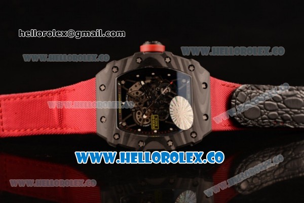 Richard Mille RM 055 Miyota 9015 Automatic Carbon Fiber Case with Skeleton Dial and Red Nylon/Leather Strap - Click Image to Close